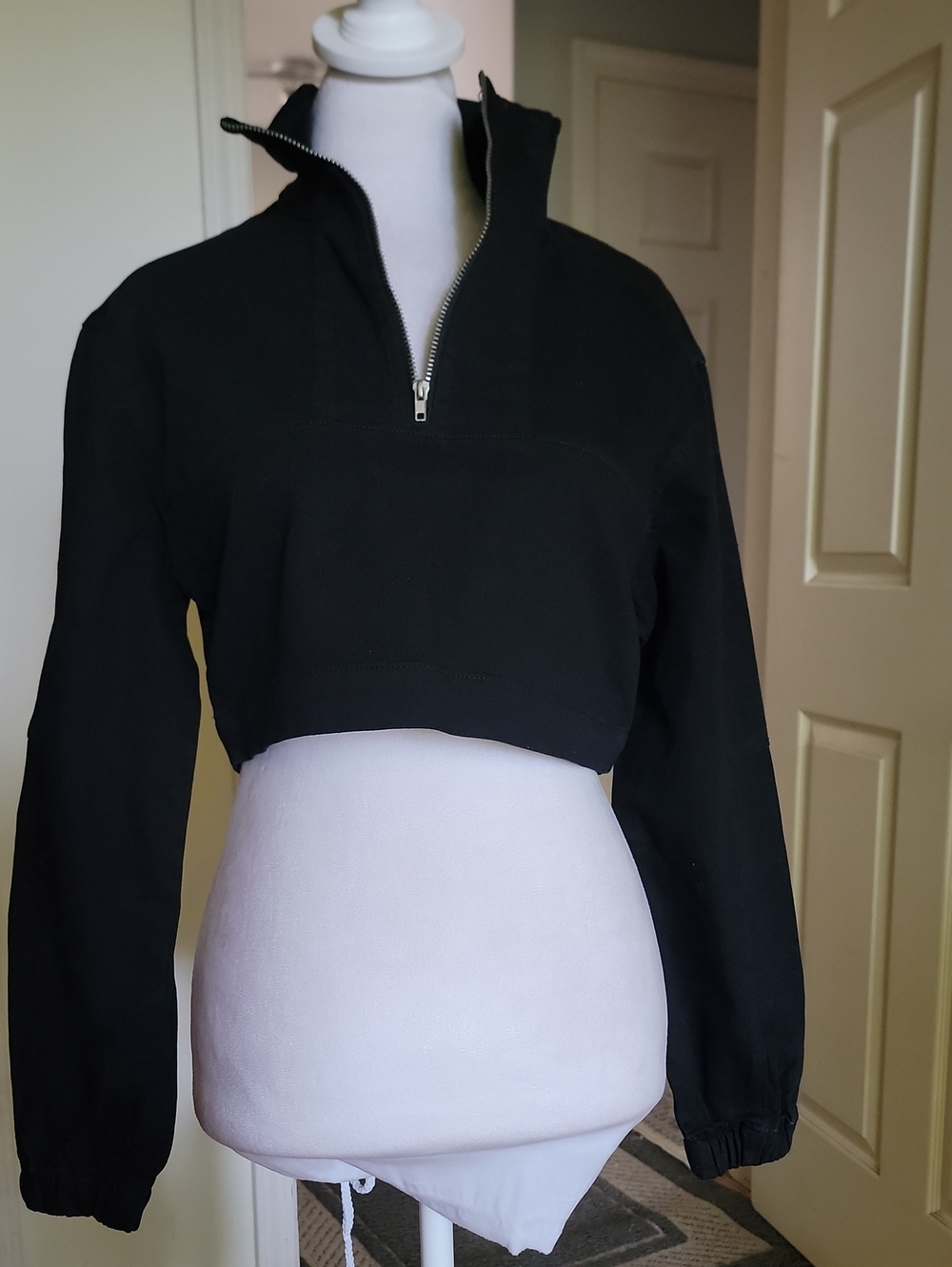 8th If LA Black Cropped Quarter-Zip Pullover Top - Women